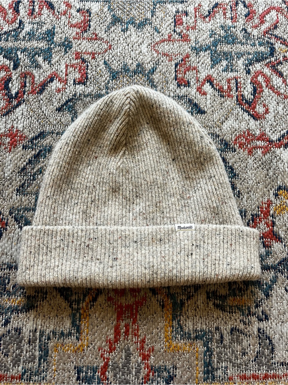 Madewell Speckled Oatmeal Ribbed Beanie 100% Merino Wool